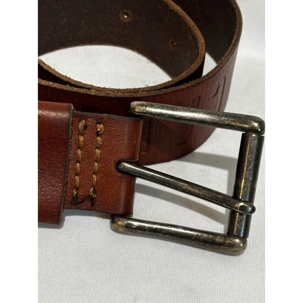 Y2K Hollister California Brown Leather Belt Mens Sz 32 Embossed Logo Distressed